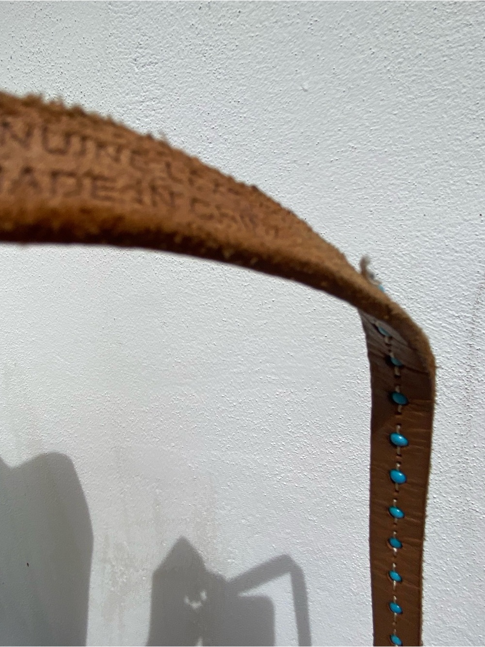 Tan & Turquoise Bead Genuine Leather Skinny Belt Size XL - Picture 6 of 6